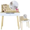 Kozmetický toaletný stolík so zrkadlom - SCANDI biely / buk