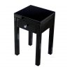 Elegantný čierny nočný stolík Vera zo skla s krištáľom v tvare rukoväte 40/40/60 cm