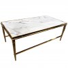 Neobvyklý konferenčný stolík Livo s bielou mramorovou doskou a zlatým rámom 130/70/50 cm