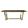 Elegantný stôl Roseta s hnedou mramorovou doskou a zlatými chrómovými nohami 200/100/75 cm