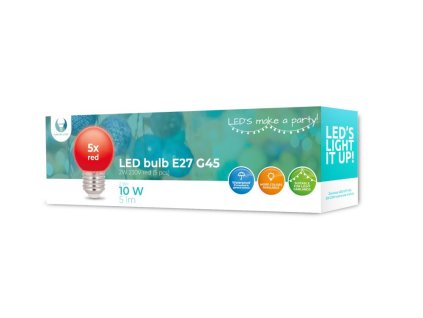 led ziarovka polykarbonat e27 2w g45 cervena sada 5ks a