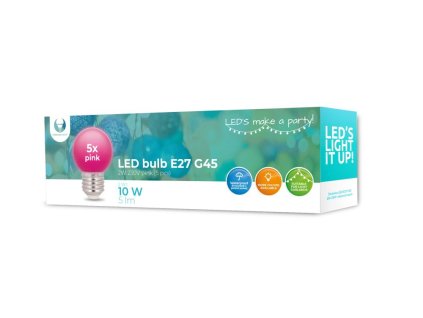 led ziarovka polykarbonat e27 2w g45 ruzova sada 5ks