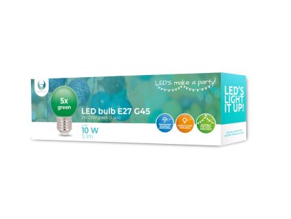 led ziarovka polykarbonat e27 2w g45 zelena sada 5ks