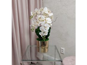 Umela-biela-orchidea-v-zlatom-kvetinaci-decorglamour.sk