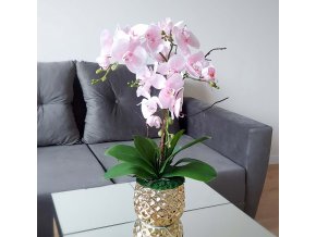 Umela-ruzova-orchidea-v-zlatom-kvetinaci-decorglamour.sk