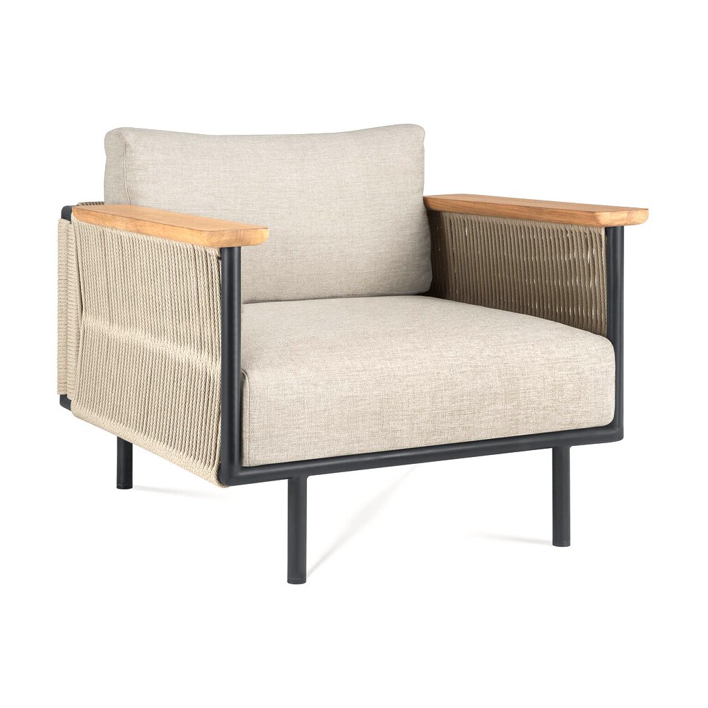 product wf 60216 Corbey outdoor lounge chair aluminium black Oyster fabric 89x84x61 front web