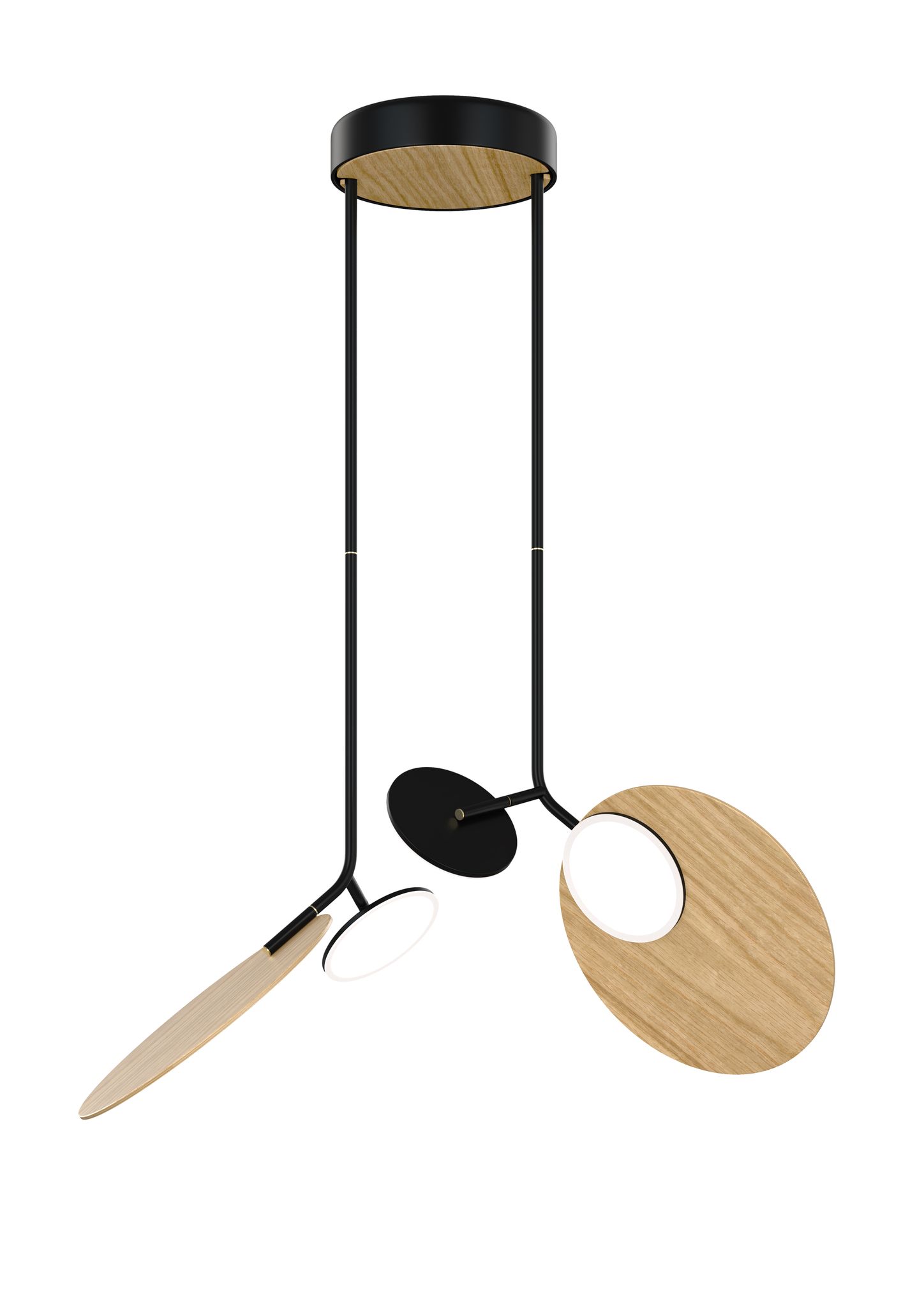 Levně Závěsná lampa Ballon dvojitá, více variant - TUNTO Model: černý rám a baldachýn, panel a baldachýn - dubová překližka