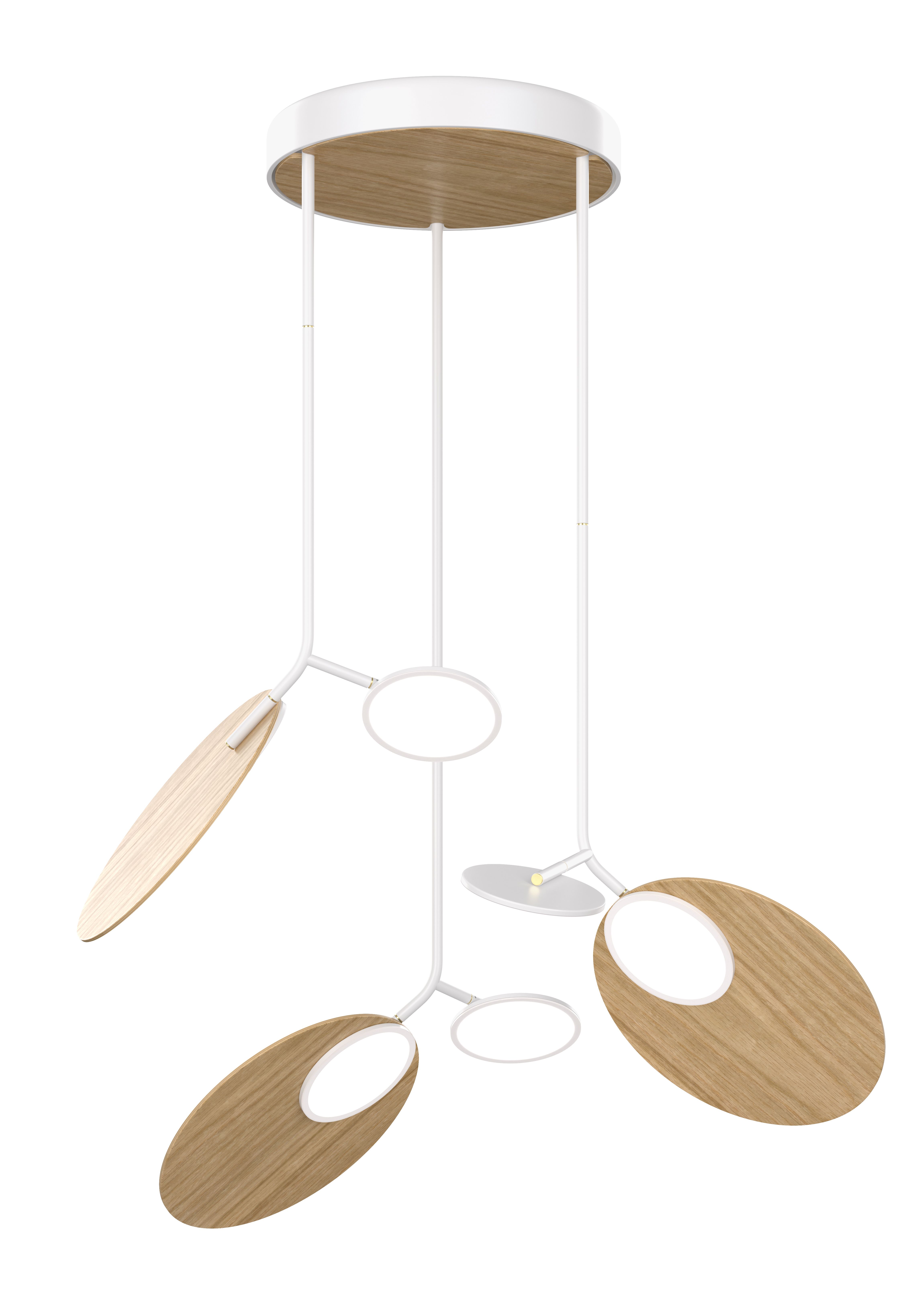 Levně Závěsná lampa Ballon trojitá, více variant - TUNTO Model: bílý rám a baldachýn, panel a baldachýn - dubová překližka