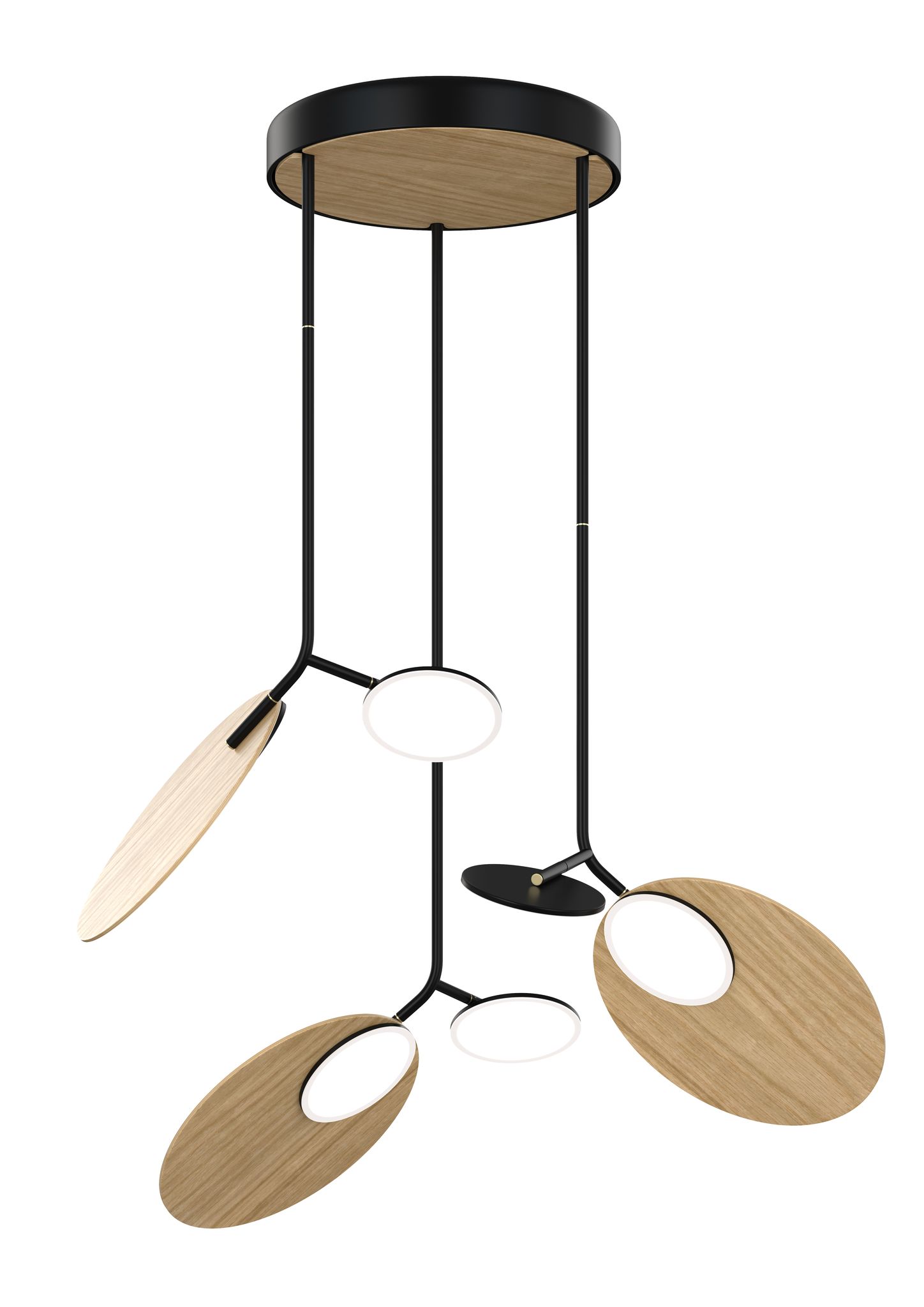 Levně Závěsná lampa Ballon trojitá, více variant - TUNTO Model: černý rám a baldachýn, panel a baldachýn - dubová překližka