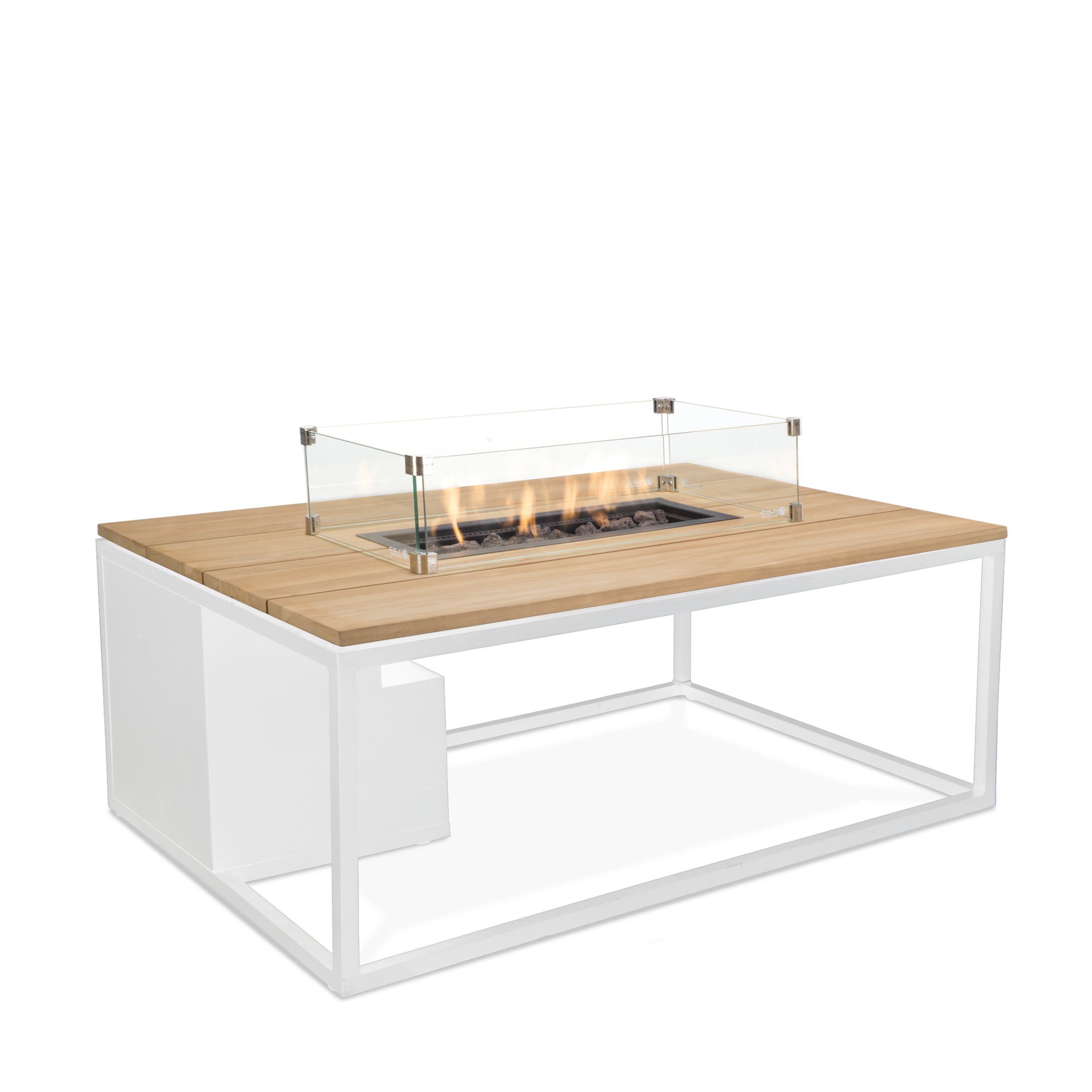 COSI Stůl s plynovým ohništěm COSI- typ Cosiloft 120 bílý rám / deska teak