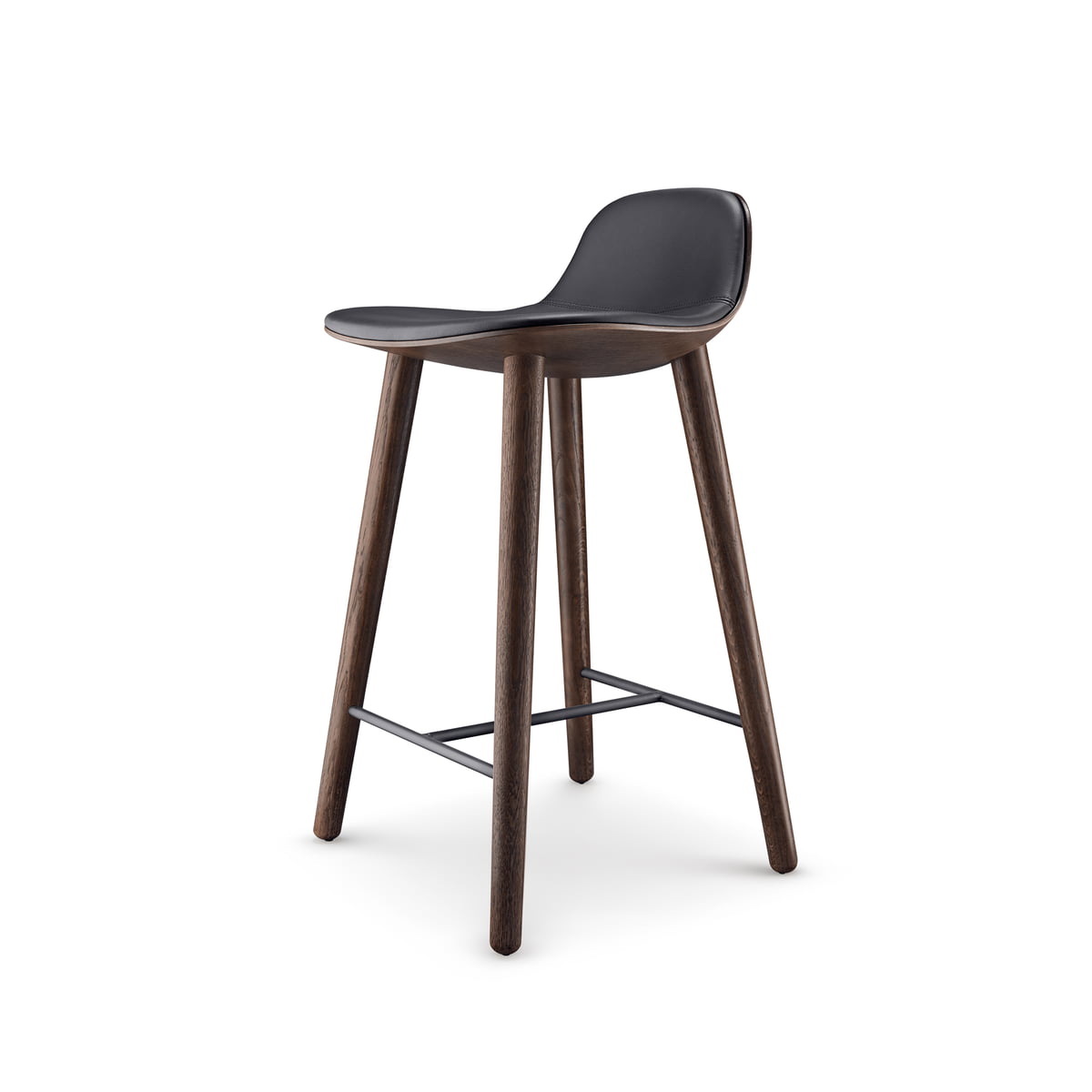 Levně Barová židle, výška 65 cm, dub kouřový, kůže v černé barvě - Eva Solo