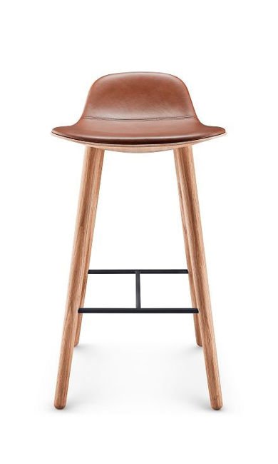 Barová židle, výška 75 cm, přírodní dub, kůže v barvě koňaku - Eva Solo
