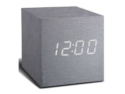 Ébresztőóra "Cube Click", alumínium / fehér - Gingko