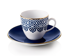 Turkish coffee serving set 2 cups with saucers, blue color 'Bleu Blanc' - Selamlique