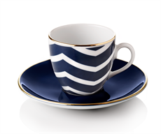 Turkish Coffee Serving Set 4 Cups with Saucer, with Blue Waves Motif - Selamlique