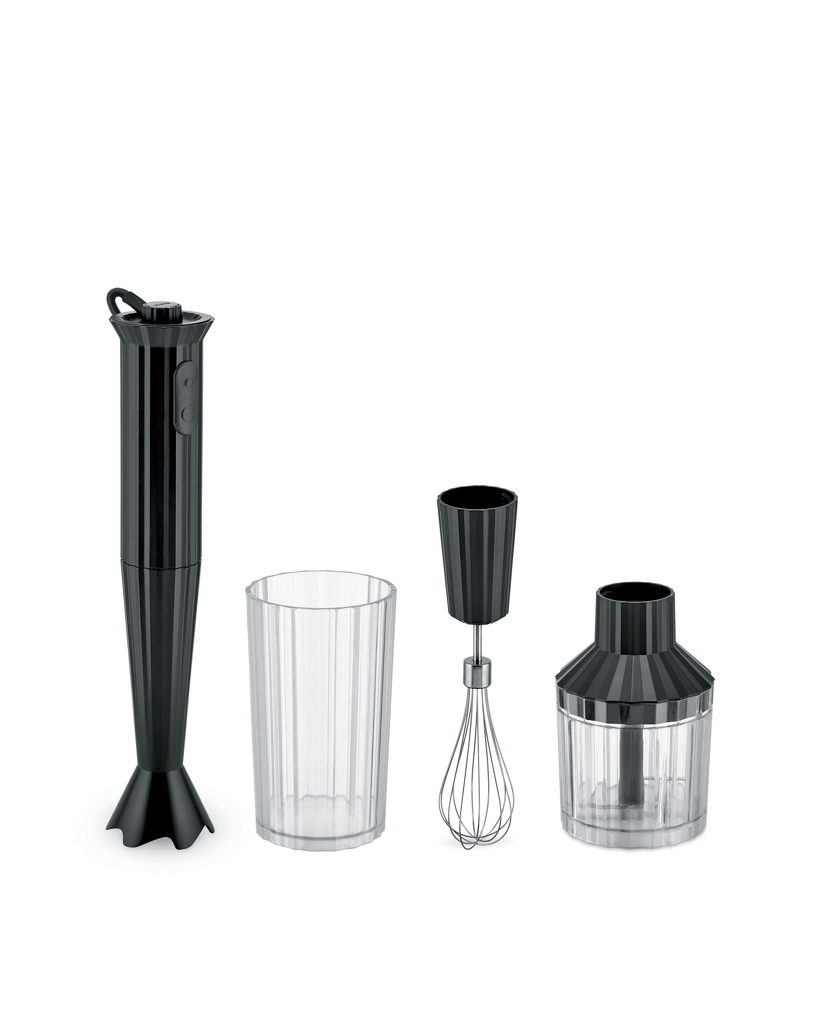 E-shop Dizajnový ručný mixér s odmerkou a ručným šľahačom, čierny, priem. 7 cm - Alessi