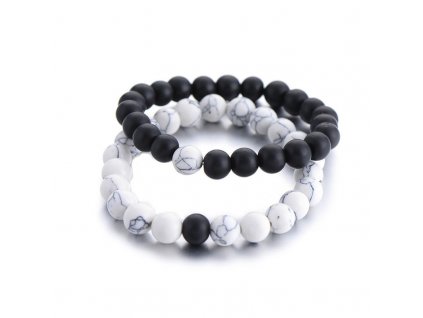 2Pcs Set Couples Distance Bracelet Classic Natural Stone White and Black Yin Yang Beaded Bracelets for (2)