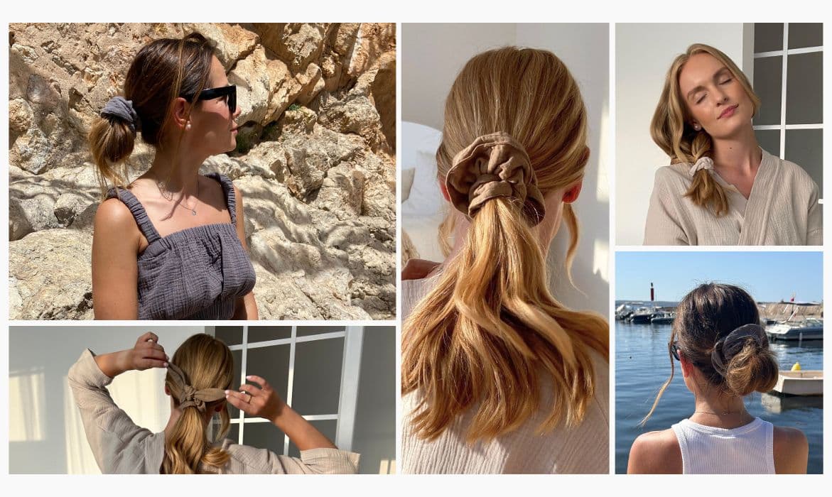 Moderní účesy s mušelínovou gumičkou do vlasů scrunchies