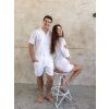Bílý lněný couple set pro páry košile a kraťasy