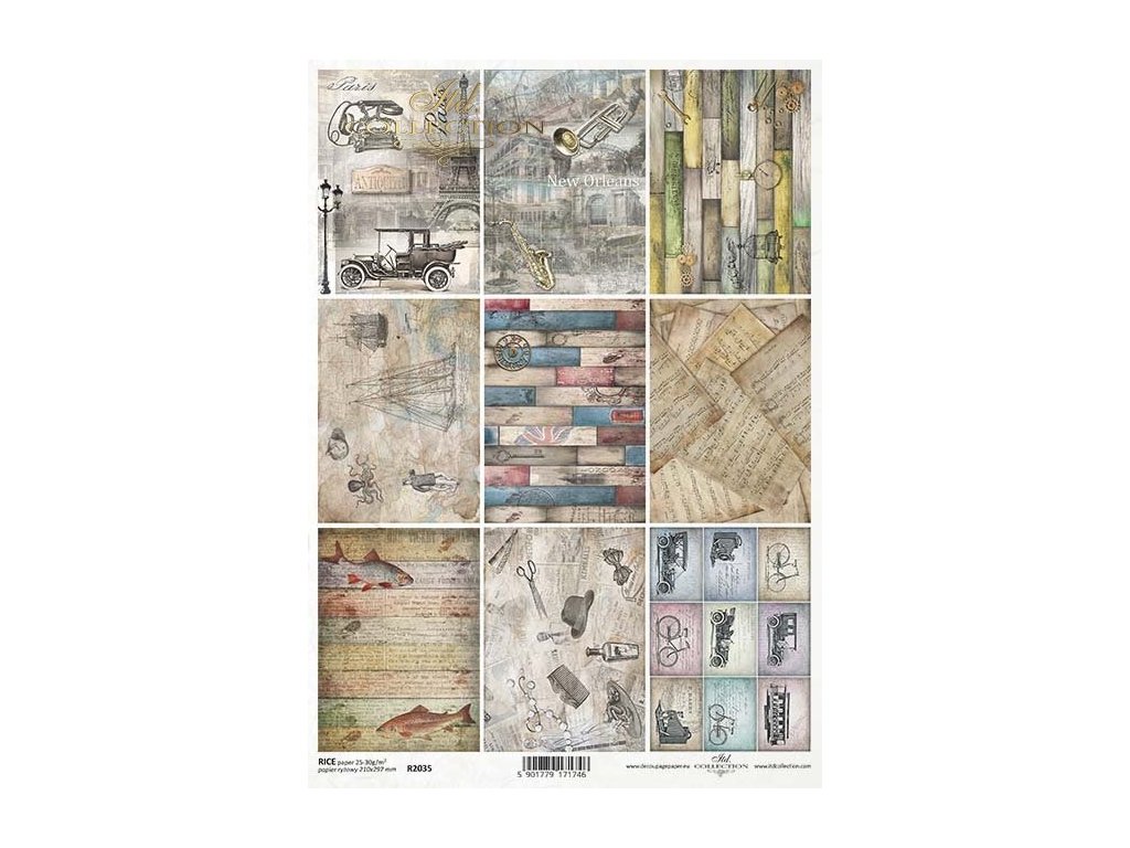 Rýžový papír A4 pro tvoření Vintage , malé motivy R2035