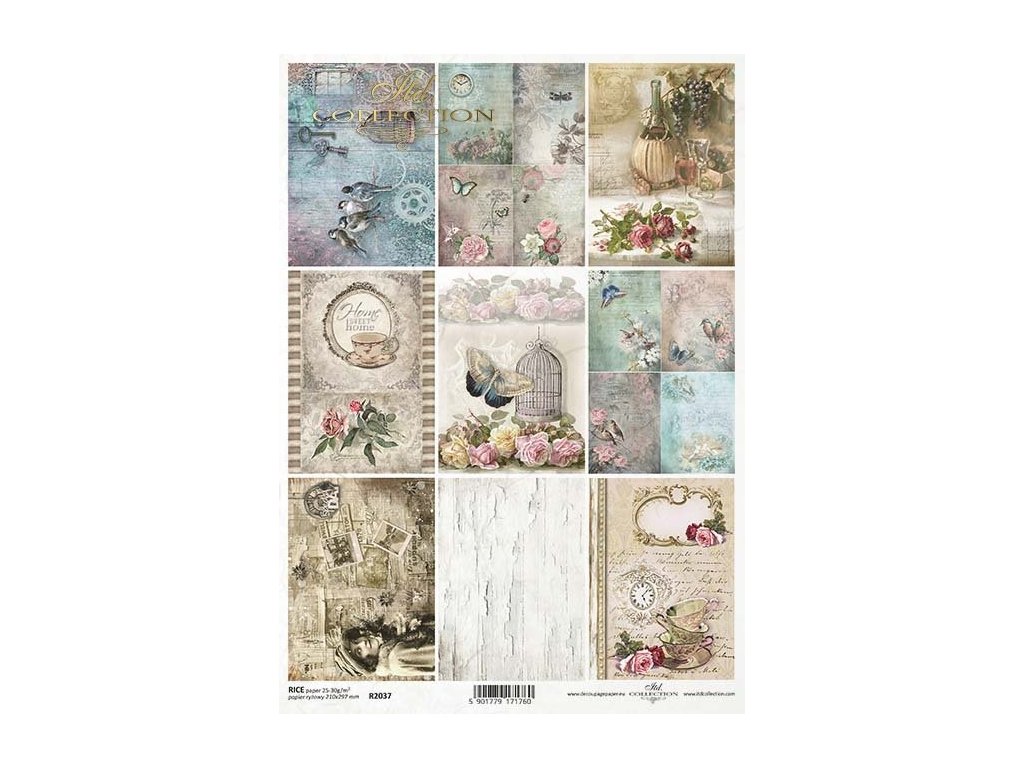 Rýžový papír A4 pro tvoření Vintage , malé motivy R2037