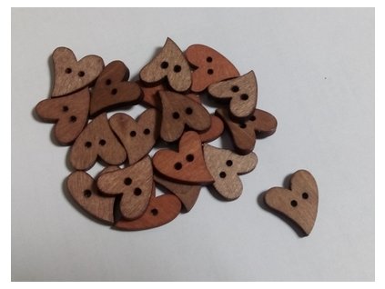 Dřevěný výřez knoflík srdíčko hnědé 2 x 2 cm