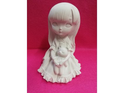 Odlitek dekorace možné další tvoření 14x10cm Děvčátko s medvídkem