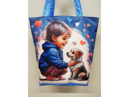 Taška nákupka digitální tisk 49 x 42 cm se zipem Chlapeček s pejskem