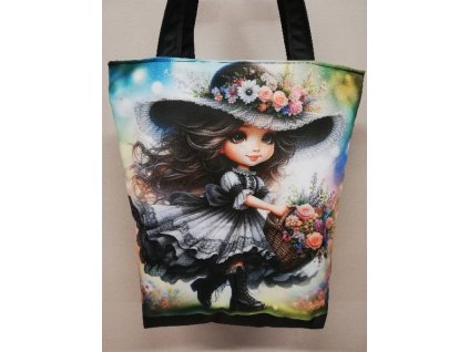 Taška nákupka digitální tisk 49 x 42 cm se zipem Holčička s hnědými šaty