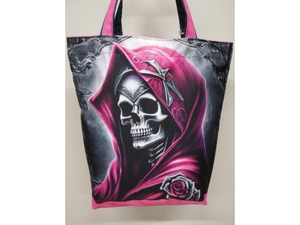 Taška nákupka digitální tisk 49 x 42 cm Kostlivec s růžovou kápí