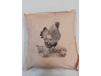 Polštářek 40 x 40 cm duté vlákno červený proužek slepice