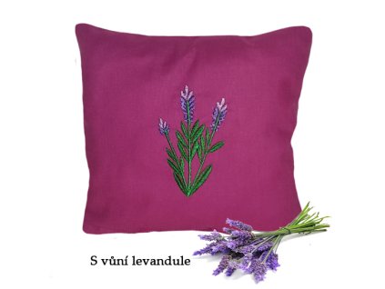Polštářek 20 x 20 cm duté vlákno a levandule tm.fialový výšivka Levandule