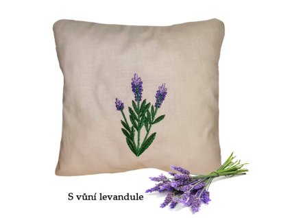 Polštářek 20 x 20 cm duté vlákno a levandule vanilkový výšivka Levandule