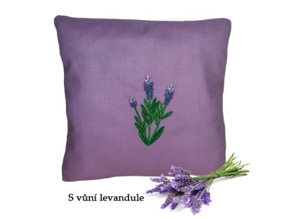 Polštářek 20 x 20 cm duté vlákno a levandule sv.fialový výšivka Levandule