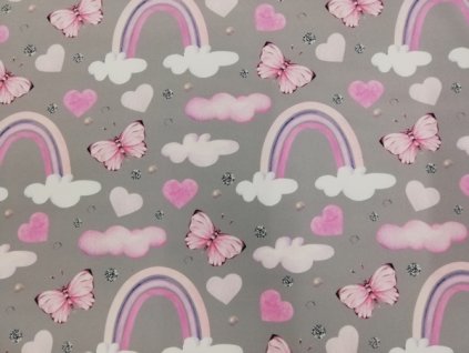 Softshell zimní motýlci mezi duhami 100% polyester 50cm