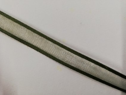 Šifonová stuha s tmavě zeleným okrajem 10 mm