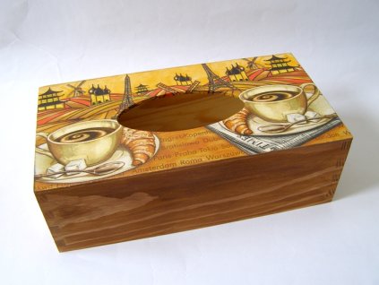 Krabice na papírové kapesníky - Káva a cestování na hnědé