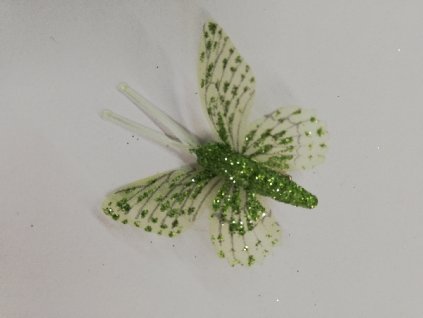 Závěsná dekorace na klip motýl 5cm zelený třpytkovaný