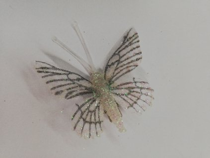 Závěsná dekorace na klip motýl 5cm bílý třpytkovaný