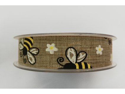 Dekorativní stuha pro aranžování motiv včelky na režné šíře 25mm