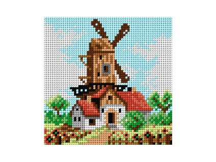 Tištěná předloha pro výšivku 15 x 15 cm Mlýn v létě