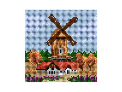 Tištěná předloha pro výšivku 15 x 15 cm Mlýn na podzim