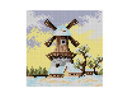 Tištěná předloha pro výšivku 15 x 15 cm Mlýn v zimě