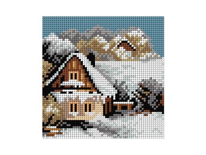 Tištěná předloha pro výšivku 15 x 15 cm Dům v zimě