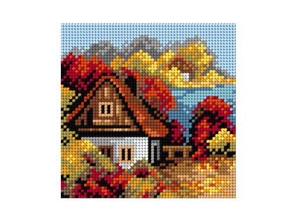 Tištěná předloha pro výšivku 15 x 15 cm Podzimní dům 2