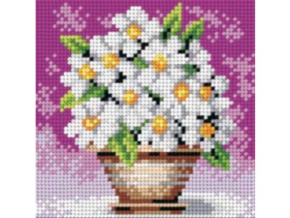 Tištěná předloha pro výšivku 15 x 15 cm Kopretiny v květináči