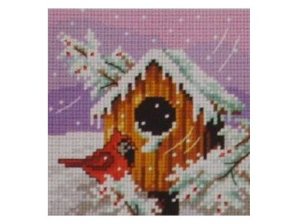 Tištěná předloha pro výšivku 15 x 15 cm Budka zima