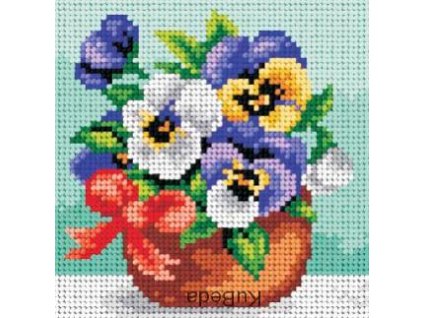 Tištěná předloha pro výšivku 15 x 15 cm Macešky