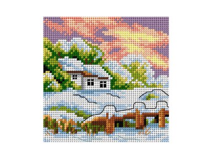 Tištěná předloha pro výšivku 15 x 15 cm Zimní dům