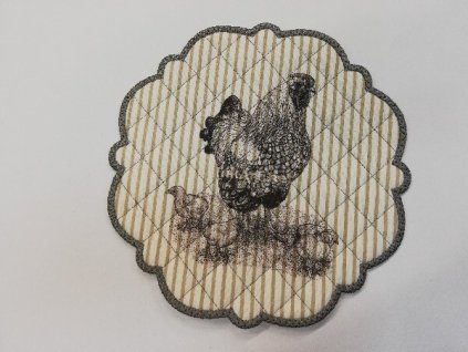 Textilní prostírání na stůl kulaté 20cm šedé slepice